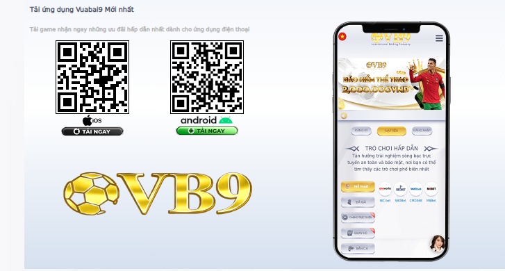 Click ô Tải xuống hoặc quét mã QR để tải app Vuabai9 cho IOS