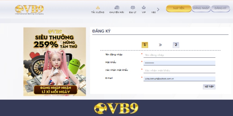 Đăng ký tài khoản VB9 người chơi phải đủ 18 tuổi