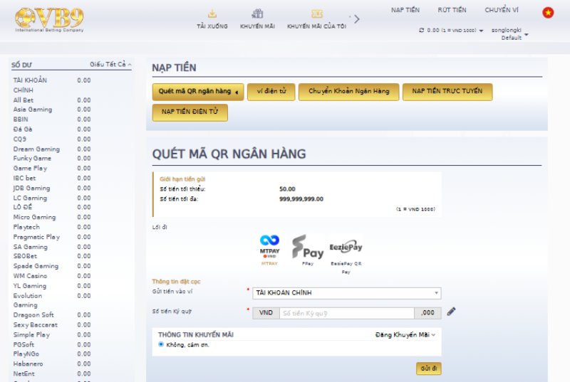Nạp tiền Vuabai9 bằng quét mã QR đơn giản, tiện lợi