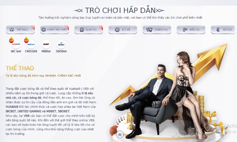 Nhà cái Vuabai9 tích hợp 4 sảnh cược thể thao uy tín